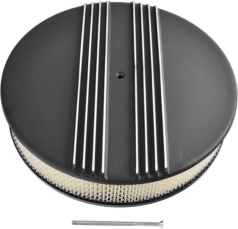 TBAPFS 14 x 3 Inch Round Black Air Cleaner Kit Half Finned Drop Base Compatible with Chevy Ford GM - Image 1
